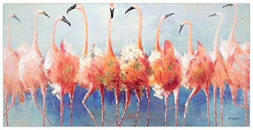 KunstLoft® Acryl Gemälde Tango Twist der Flamingos 140x70cm | original handgemalte Leinwand Bilder XXL | Flamingo pink Deko groß | Wandbild Acrylbild Moderne Kunst einteilig mit Rahmen