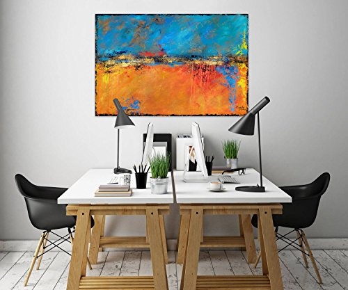 KunstLoft® Acryl Gemälde Torridity 120x80cm | original handgemalte Leinwand Bilder XXL | Abstrakt Blau Warme Farben | Wandbild Acrylbild moderne Kunst einteilig mit Rahmen