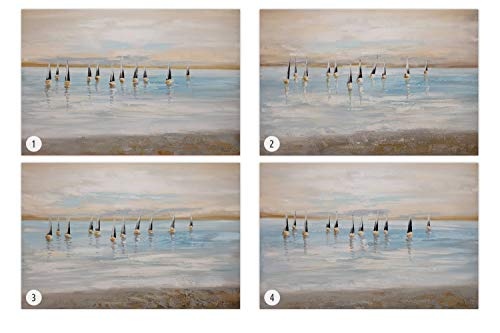 KunstLoft® Acryl Gemälde Meerpromenade 120x80cm | original handgemalte Leinwand Bilder XXL | Modern See Blau Braun | Wandbild Acrylbild Moderne Kunst einteilig mit Rahmen