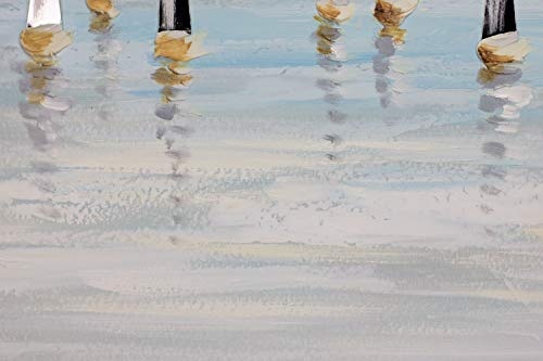 KunstLoft® Acryl Gemälde Meerpromenade 120x80cm | original handgemalte Leinwand Bilder XXL | Modern See Blau Braun | Wandbild Acrylbild Moderne Kunst einteilig mit Rahmen