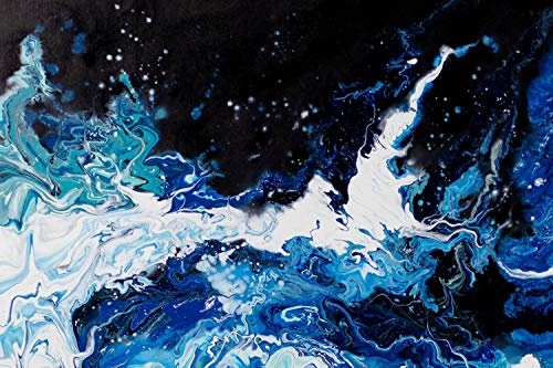 KunstLoft® XXL Gemälde Schaumgekrönt 180x120cm | original handgemalte Bilder | Abstrakt Schwarz Blau Weiß | Leinwand-Bild Ölfarbegemälde einteilig groß | Modernes Kunst Ölfarbebild