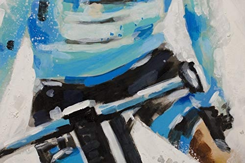 KunstLoft® Acryl Gemälde On The Road 90x120cm | original handgemalte Leinwand Bilder XXL | Modern Radfahrer Blau Grau | Wandbild Acrylbild Moderne Kunst einteilig mit Rahmen