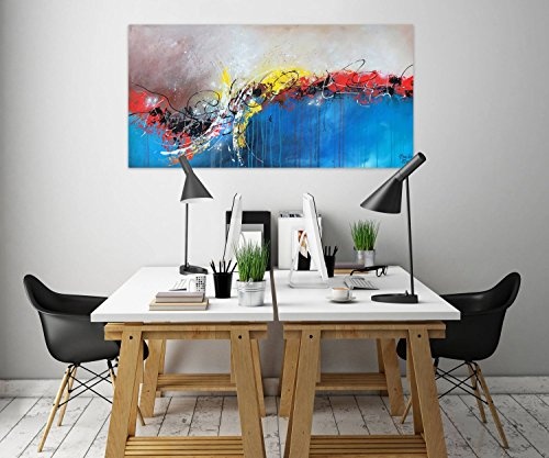 KunstLoft® Acryl Gemälde Tidal Bore 140x70cm | original handgemalte Leinwand Bilder XXL | Abstrakt Blau Grau Fluss | Wandbild Acrylbild moderne Kunst einteilig mit Rahmen