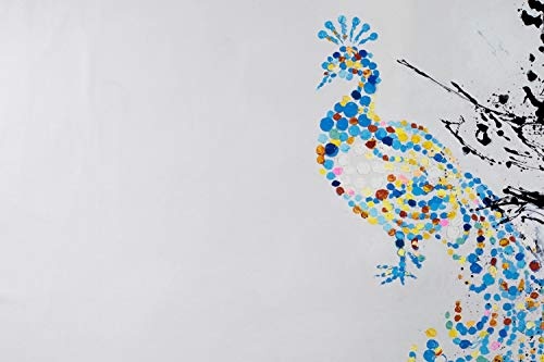 KunstLoft® XXL Gemälde Schaulauf der Pfauen 200x150cm | original handgemalte Bilder | Pfau Tupfen Blau Weiß | Leinwand-Bild Ölgemälde einteilig groß | Modernes Kunst Ölbild