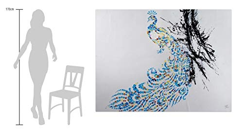 KunstLoft® XXL Gemälde Schaulauf der Pfauen 200x150cm | original handgemalte Bilder | Pfau Tupfen Blau Weiß | Leinwand-Bild Ölgemälde einteilig groß | Modernes Kunst Ölbild