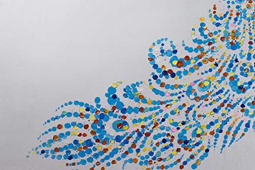 KunstLoft® XXL Gemälde Schaulauf der Pfauen 200x150cm | original handgemalte Bilder | Pfau Tupfen Blau Weiß | Leinwand-Bild Ölgemälde einteilig groß | Modernes Kunst Ölbild