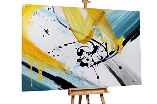 KunstLoft® XXL Gemälde Ruf der Fantasie 180x120cm | original handgemalte Bilder | Striche Abstrakt Blau Gelb | Leinwand-Bild Ölgemälde einteilig groß | Modernes Kunst Ölbild