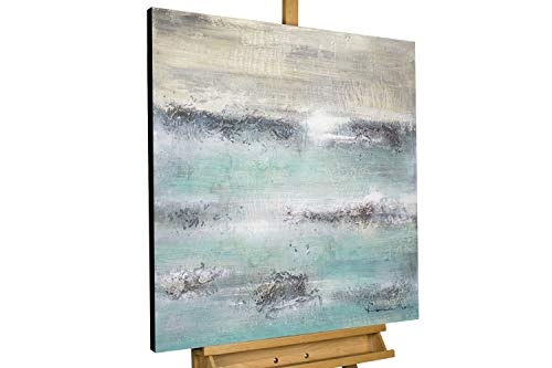 KunstLoft® Acryl Gemälde Wellenrauschen 80x80cm | original handgemalte Leinwand Bilder XXL | Meer Blau Beige | Wandbild Acrylbild Moderne Kunst einteilig mit Rahmen