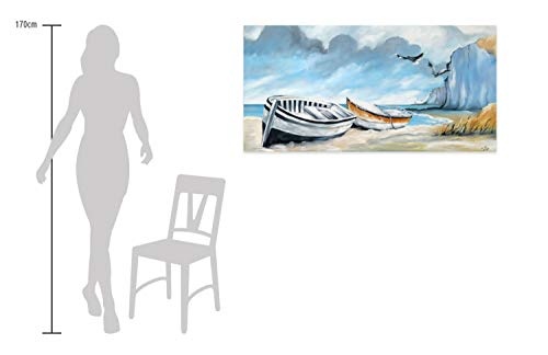 KunstLoft® Acryl Gemälde Quality Time 140x70cm | original handgemalte Leinwand Bilder XXL | Boot Meer Strand Urlaub | Wandbild Acrylbild moderne Kunst einteilig mit Rahmen