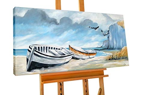 KunstLoft® Acryl Gemälde Quality Time 140x70cm | original handgemalte Leinwand Bilder XXL | Boot Meer Strand Urlaub | Wandbild Acrylbild moderne Kunst einteilig mit Rahmen