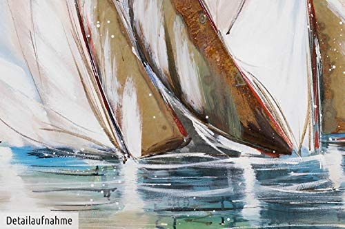 KunstLoft® Acryl Gemälde Auf hoher See 80x80cm | original handgemalte Leinwand Bilder XXL | Segelboote Schiffe Meer Wind Wellen | Wandbild Acrylbild moderne Kunst einteilig mit Rahmen