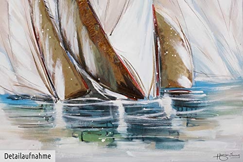 KunstLoft® Acryl Gemälde Auf hoher See 80x80cm | original handgemalte Leinwand Bilder XXL | Segelboote Schiffe Meer Wind Wellen | Wandbild Acrylbild moderne Kunst einteilig mit Rahmen