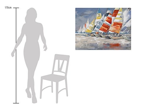 KunstLoft® Acryl Gemälde Wolkenlos 100x75cm | original handgemalte Leinwand Bilder XXL | Boot Meer Bunt Himmel | Wandbild Acryl bild moderne Kunst einteilig mit Rahmen