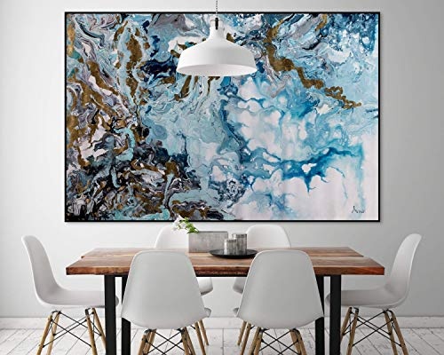 KunstLoft® XXL Gemälde Reichtum des Meeres 180x120cm | original handgemalte Bilder | Verlauf Abstrakt Blau Weiß | Leinwand-Bild Ölgemälde einteilig groß | Modernes Kunst Ölbild