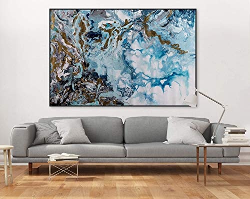 KunstLoft® XXL Gemälde Reichtum des Meeres 180x120cm | original handgemalte Bilder | Verlauf Abstrakt Blau Weiß | Leinwand-Bild Ölgemälde einteilig groß | Modernes Kunst Ölbild