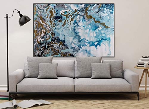 KunstLoft® XXL Gemälde Reichtum des Meeres 180x120cm | original handgemalte Bilder | Verlauf Abstrakt Blau Weiß | Leinwand-Bild Ölgemälde einteilig groß | Modernes Kunst Ölbild