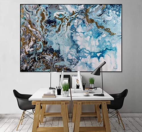 KunstLoft® XXL Gemälde Reichtum des Meeres 180x120cm | original handgemalte Bilder | Verlauf Abstrakt Blau Weiß | Leinwand-Bild Ölgemälde einteilig groß | Modernes Kunst Ölbild