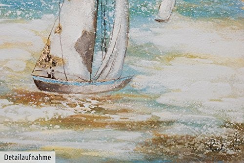 KunstLoft® Acryl Gemälde Sailors Race 120x80cm | original handgemalte Leinwand Bilder XXL | Segel Meer Blau Boote Schiffe | Wandbild Acrylbild moderne Kunst einteilig mit Rahmen