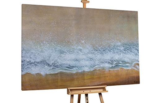 KunstLoft® XXL Gemälde Das Tosen der Meere 180x120cm | original handgemalte Bilder | Strand Gischt Grau Braun | Leinwand-Bild Ölgemälde einteilig groß | Modernes Kunst Ölbild