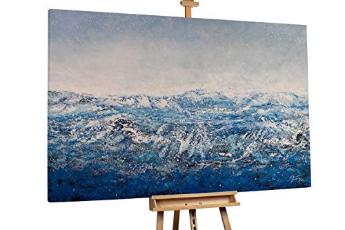 KunstLoft® XXL Gemälde Stürmische Flut 180x120cm | original handgemalte Bilder | Berge Meer Blau Grau | Leinwand-Bild Ölgemälde einteilig groß | Modernes Kunst Ölbild
