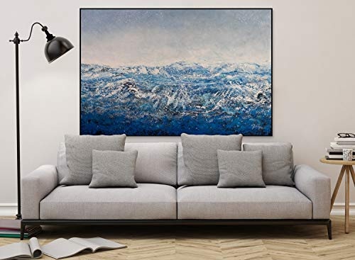 KunstLoft® XXL Gemälde Stürmische Flut 180x120cm | original handgemalte Bilder | Berge Meer Blau Grau | Leinwand-Bild Ölgemälde einteilig groß | Modernes Kunst Ölbild