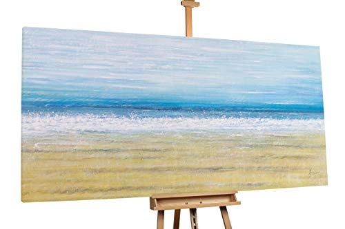 KunstLoft® XXL Gemälde Küste der Freiheit 200x100cm | original handgemalte Bilder | Strand Meer Beige Blau | Leinwand-Bild Ölgemälde einteilig groß | Modernes Kunst Ölbild