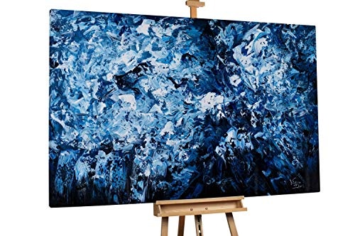 KunstLoft® XXL Gemälde Höhle der Saphire 180x120cm | original handgemalte Bilder | Abstrakt Meer Grau Blau | Leinwand-Bild Ölgemälde einteilig groß | Modernes Kunst Ölbild