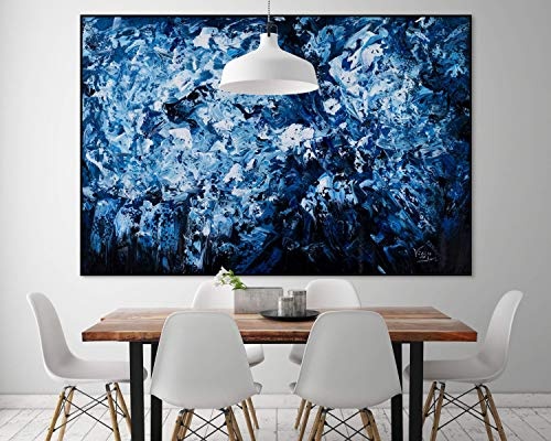 KunstLoft® XXL Gemälde Höhle der Saphire 180x120cm | original handgemalte Bilder | Abstrakt Meer Grau Blau | Leinwand-Bild Ölgemälde einteilig groß | Modernes Kunst Ölbild