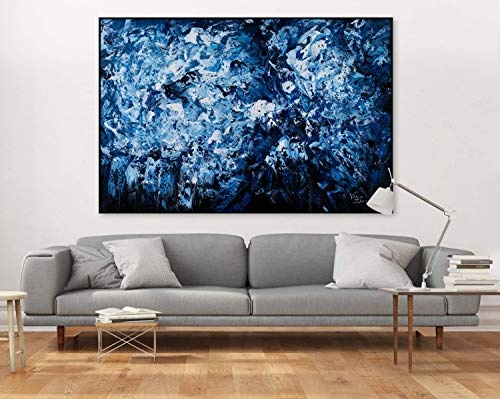 KunstLoft® XXL Gemälde Höhle der Saphire 180x120cm | original handgemalte Bilder | Abstrakt Meer Grau Blau | Leinwand-Bild Ölgemälde einteilig groß | Modernes Kunst Ölbild