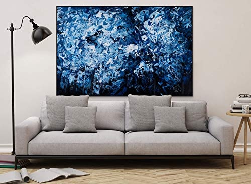 KunstLoft® XXL Gemälde Höhle der Saphire 180x120cm | original handgemalte Bilder | Abstrakt Meer Grau Blau | Leinwand-Bild Ölgemälde einteilig groß | Modernes Kunst Ölbild