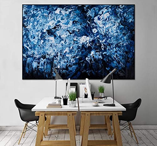 KunstLoft® XXL Gemälde Höhle der Saphire 180x120cm | original handgemalte Bilder | Abstrakt Meer Grau Blau | Leinwand-Bild Ölgemälde einteilig groß | Modernes Kunst Ölbild