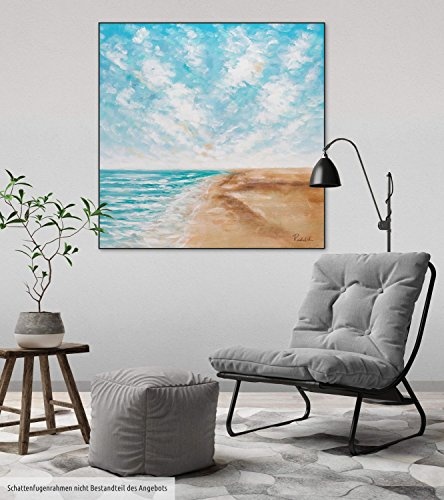 KunstLoft® Acryl Gemälde Tropical Vibes 80x80cm | original handgemalte Leinwand Bilder XXL | Strand Meer Blau Urlaub Himmel | Wandbild Acrylbild moderne Kunst einteilig mit Rahmen