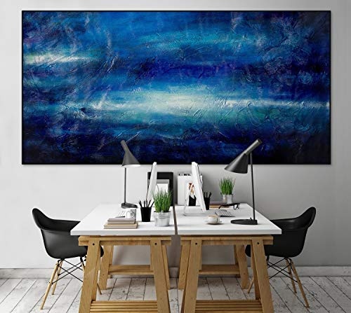 KunstLoft® XXL Gemälde Blue World 200x100cm | original handgemalte Bilder | Abstrakt Blau Wasser Meer | Leinwand-Bild Ölgemälde einteilig groß | Modernes Kunst Ölbild