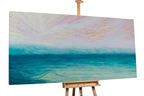 KunstLoft XXL Gemälde 'Land in Sicht' 200x100cm | Original handgemalte Bilder | Abstrakt Weiß Türkis Meer | Leinwand-Bild Ölgemälde Einteilig groß | Modernes Kunst Ölbild