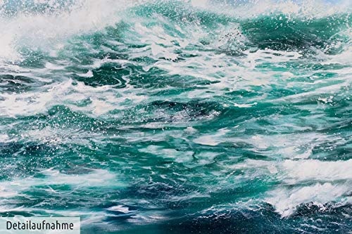 KunstLoft XXL Gemälde Kraft des Meeres 200x100cm | Original handgemalte Bilder | Meer Blau Petrol Weiß | Leinwand-Bild Ölgemälde Einteilig groß | Modernes Kunst Ölbild