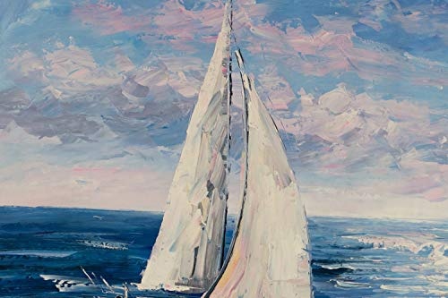 KunstLoft® XXL Gemälde Vom Himmel übers Meer 180x120cm | original handgemalte Bilder | Segelschiff Meer Blau Grau | Leinwand-Bild Ölgemälde einteilig groß | Modernes Kunst Ölbild