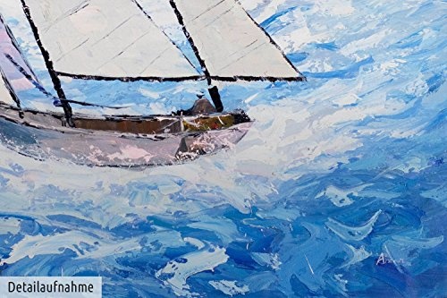 KunstLoft XXL Gemälde Rauschen der See 180x120cm | Original handgemalte Bilder | Modern Boot Meer Blau | Leinwand-Bild Ölgemälde Einteilig groß | Modernes Kunst Ölbild
