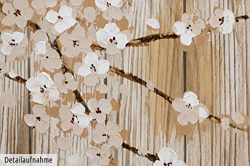 KunstLoft® Acryl Gemälde Perlen der Natur 80x80cm | original handgemalte Leinwand Bilder XXL | AST Baum Blüte Kirschblüten Weiß Blumen | Wandbild Acrylbild Moderne Kunst einteilig mit Rahmen