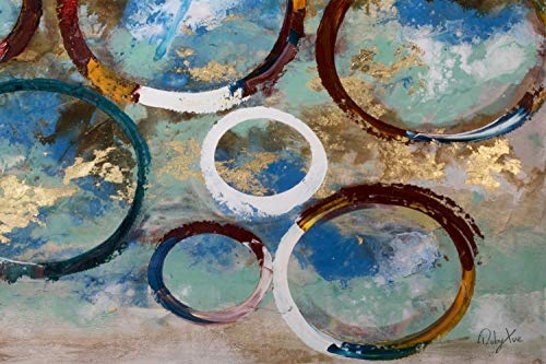 KunstLoft® Acryl Gemälde Marvel at Nature 120x80cm | original handgemalte Leinwand Bilder XXL | Abstrakt Kreise Blau Bunt | Wandbild Acrylbild Moderne Kunst einteilig mit Rahmen