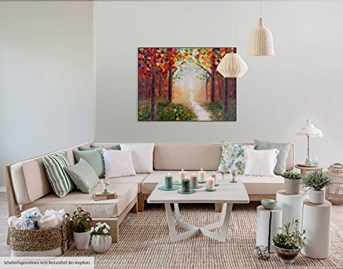 KunstLoft® Acryl Gemälde Creative Walk 100x75cm | original handgemalte Leinwand Bilder XXL | Bäume Wald Bunt Sonne Natur Rot | Wandbild Acrylbild moderne Kunst einteilig mit Rahmen