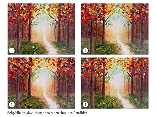 KunstLoft® Acryl Gemälde Creative Walk 100x75cm | original handgemalte Leinwand Bilder XXL | Bäume Wald Bunt Sonne Natur Rot | Wandbild Acrylbild moderne Kunst einteilig mit Rahmen