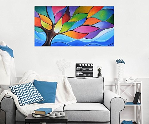KunstLoft® Acryl Gemälde Vibrations 140x70cm | original handgemalte Leinwand Bilder XXL | Baum Natur Bunt Blau | Wandbild Acrylbild moderne Kunst einteilig mit Rahmen