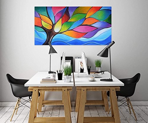 KunstLoft® Acryl Gemälde Vibrations 140x70cm | original handgemalte Leinwand Bilder XXL | Baum Natur Bunt Blau | Wandbild Acrylbild moderne Kunst einteilig mit Rahmen