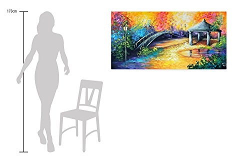 KunstLoft Acryl Gemälde Pavillon am Ufer 140x70cm | original handgemalte Leinwand Bilder XXL | Park Natur Garten Bunt | Wandbild Acrylbild moderne Kunst einteilig mit Rahmen