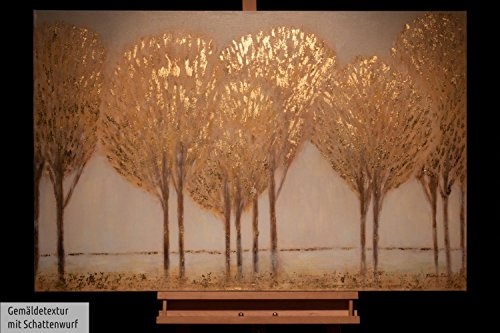 KunstLoft Acryl Gemälde Viertel vor Grün 120x80cm | Original handgemalte Leinwand Bilder XXL | Bäume Wald Herbst Natur Grün | Wandbild Acrylbild Moderne Kunst mehrteilig mit Rahmen
