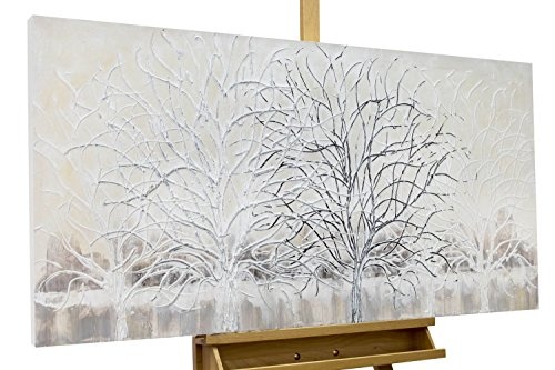 KunstLoft® Acryl Gemälde Aufgebäumt 120x60cm | original handgemalte Leinwand Bilder XXL | Bäume Wald Natur Winter Weiß | Wandbild Acryl bild moderne Kunst einteilig mit Rahmen