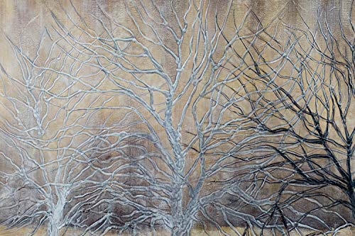 KunstLoft® XXL Gemälde Glowing Wilderness 200x100cm | original handgemalte Bilder | Baum Natur Wald Grau Weiß Winter | Leinwand-Bild Ölgemälde einteilig groß | Modernes Kunst Ölbild