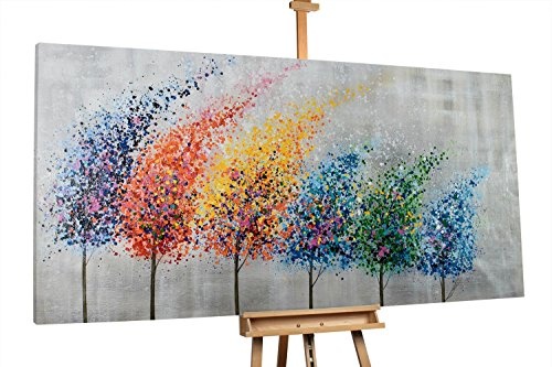 KunstLoft® XXL Gemälde Tänzchen der Freude 200x100cm | original handgemalte Bilder | Baum Regenbogen Allee Bunt Natur | Leinwand-Bild Ölgemälde einteilig groß | Modernes Kunst Ölbild