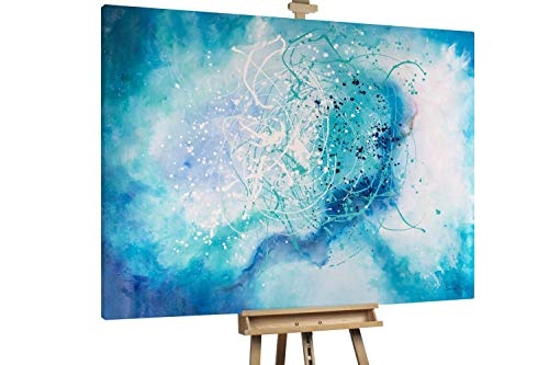 KunstLoft XXL Gemälde 'Natur und Zeit' 200x150cm | Original handgemalte Bilder | Abstrakt Türkis Blau Weiß | Leinwand-Bild Ölgemälde Einteilig groß | Modernes Kunst Ölbild