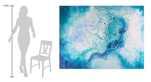 KunstLoft XXL Gemälde Natur und Zeit 200x150cm | Original handgemalte Bilder | Abstrakt Türkis Blau Weiß | Leinwand-Bild Ölgemälde Einteilig groß | Modernes Kunst Ölbild